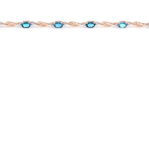14K. GOLD TENNIS BRACELET WITH BLUE TOPAZ & DIAMONDS (Rose Gold) - Picture 4 of 4